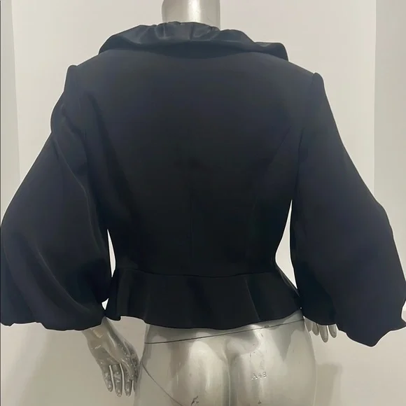 Musani Couture Black Ruffled Bow Front Peplum Satin Blouse Top EUR 42 Evening - Picture 11 of 12